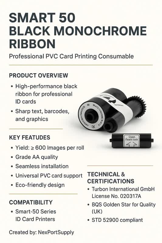 Smart 50 Black Monochrome Ribbon