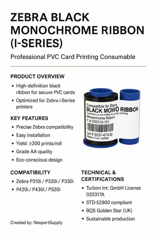 Zebra Black Monochrome Ribbon (i-Series)