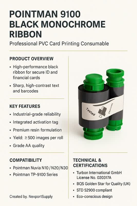 Pointman 9100 Black Monochrome Ribbon